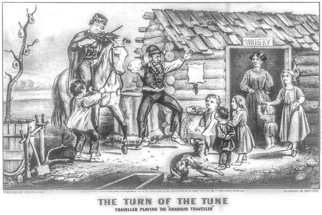 The turn of the tune: traveller playing the “Arkansas traveller”. Published by Currier & Ives, c1870. (Library of Congress)