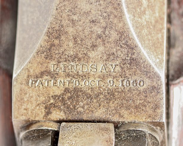 Close up of the breech markings on a US M1863 Lindsay Double Rifle Musket.
