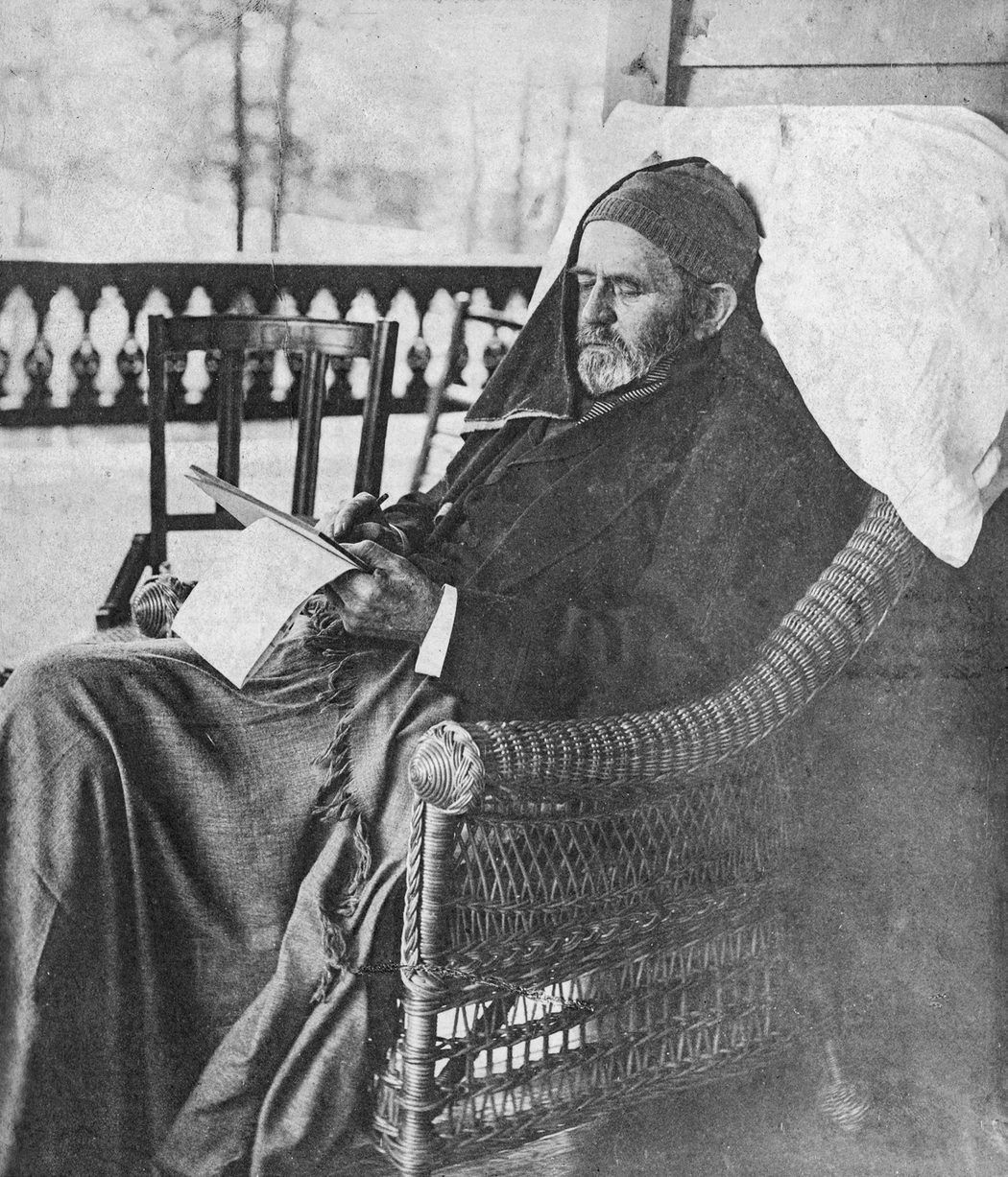 Gen. U.S. Grant writing his memoirs, Mount McGregor, June 27, 1885. (Library of Congress)