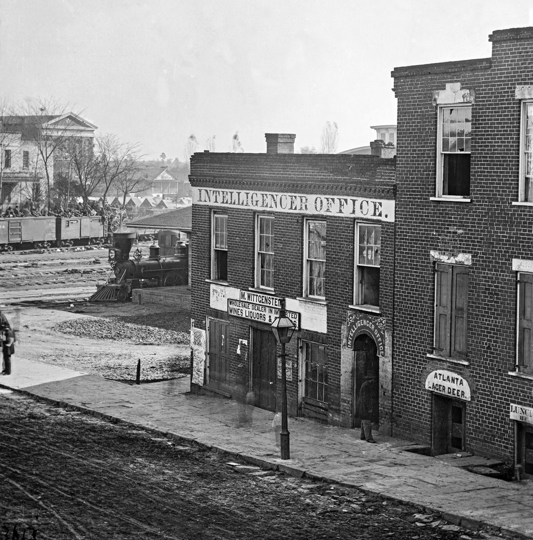 The office of the Atlanta Intelligencer was located on Whitehall Street near the railroad depot. (Library of Congress. George N. Barnard, photographer.)