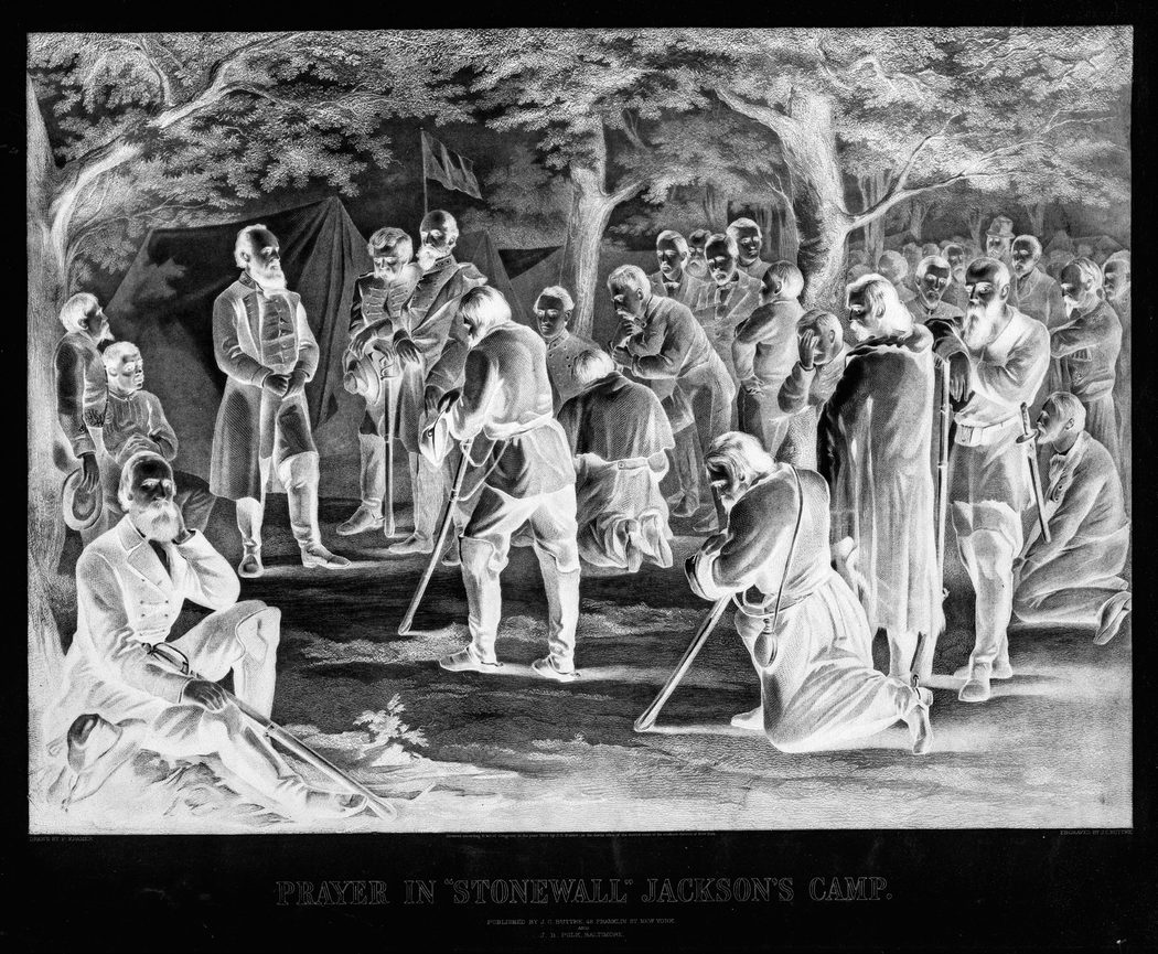 Prayer in "Stonewall" Jackson's camp. (Library of Congress)