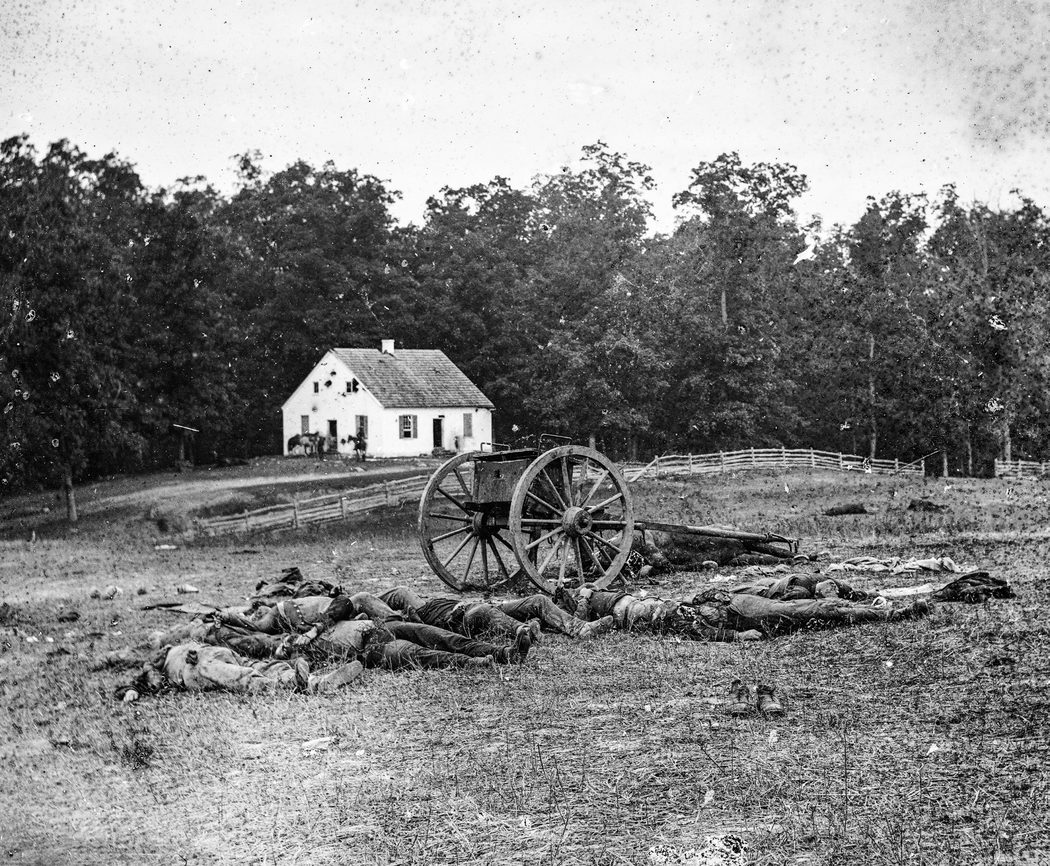 Dead in front of Dunker Church, Antietam, Maryland. (Library of Congress)