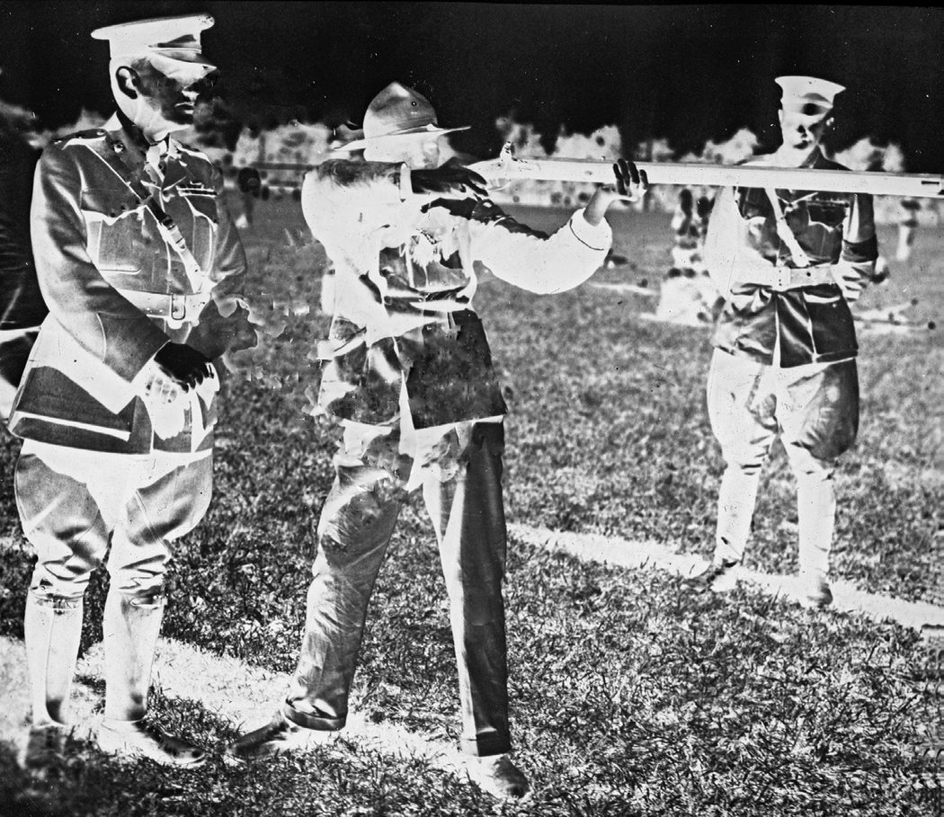 David McDougal takes aim with a Pennsylvania long rifle at Sea Girt, N.J., in 1926. (Joseph Bilby Collection)