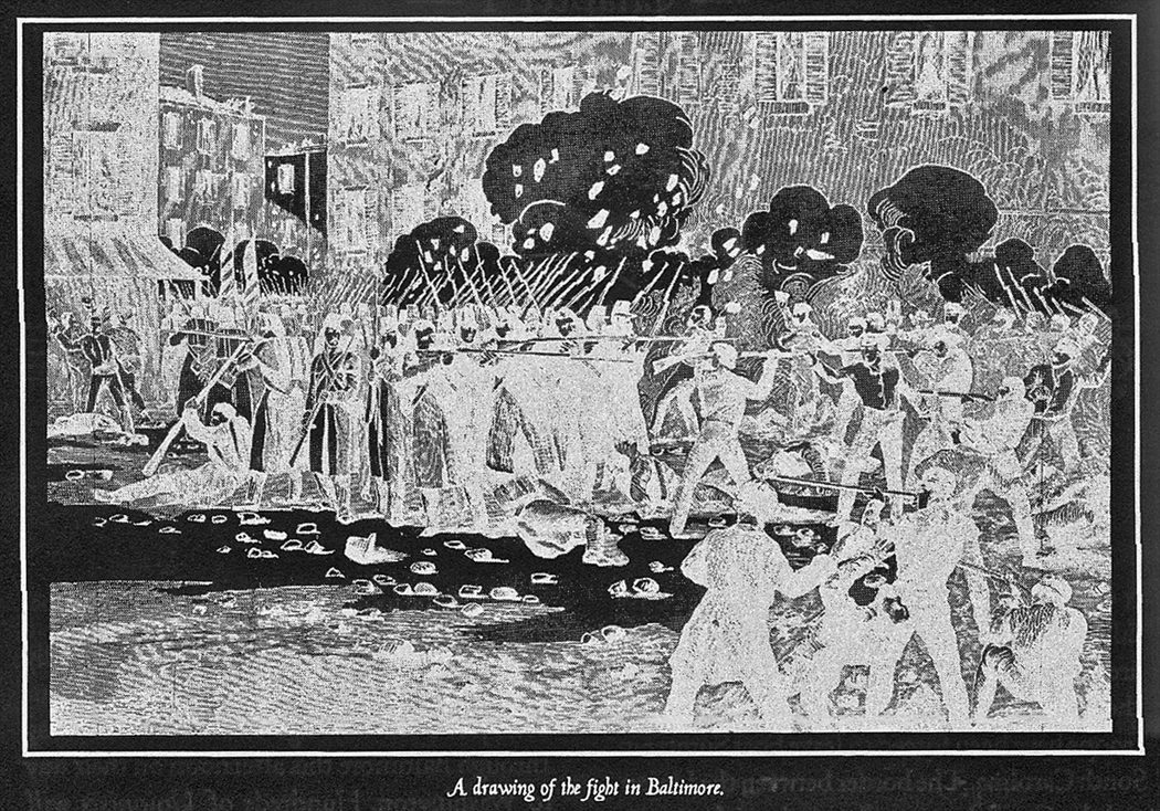 Baltimore Riot 1861. Courtesy of Stephen Currie, Music in the Civil War, p. 12.