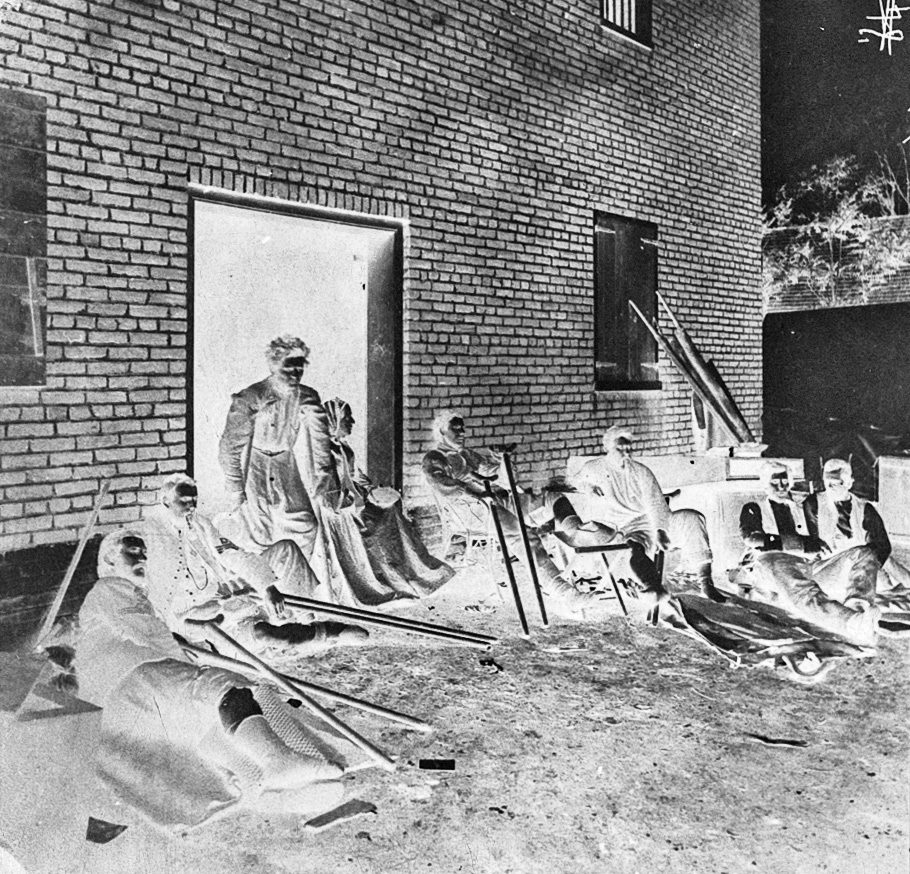 Wounded soldiers from the battles in the “Wilderness” at Fredericksburg, Va., May 20, 1864. (Library of Congress)