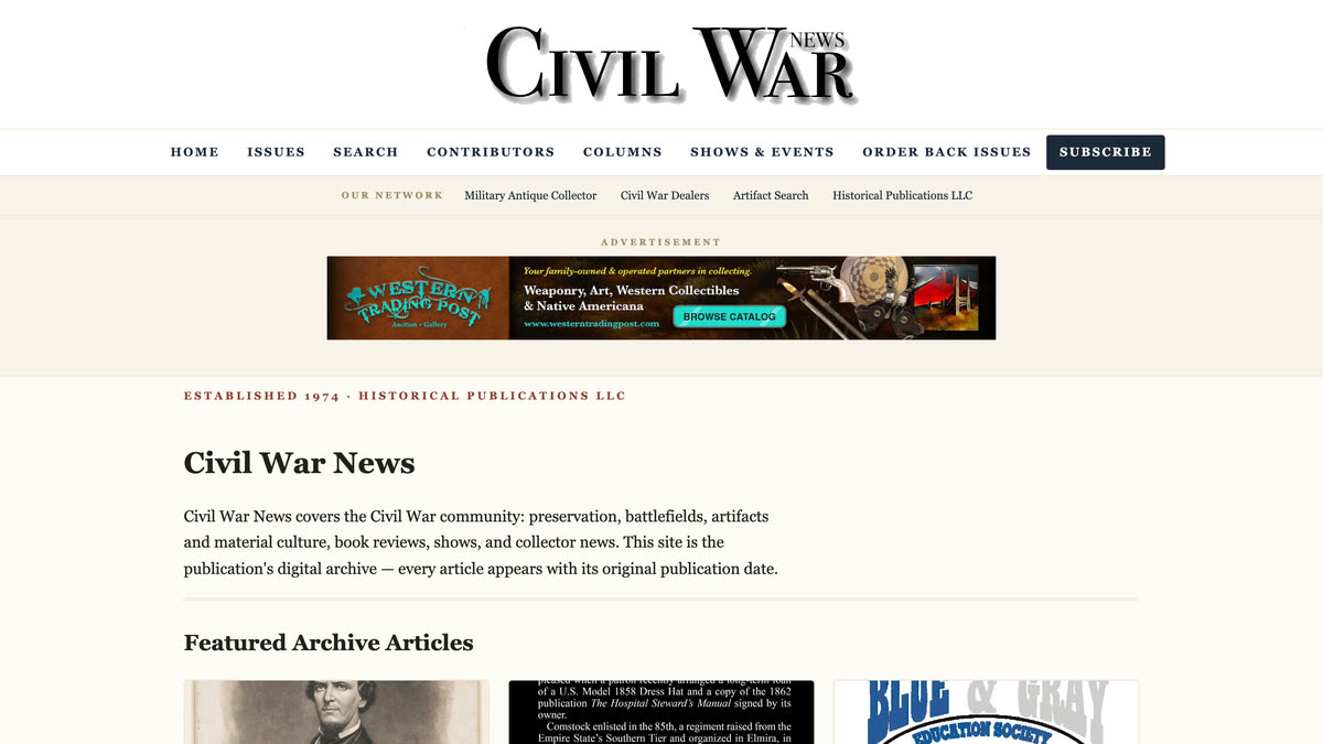CivilWarNews.com home page — the Civil War News digital article archive