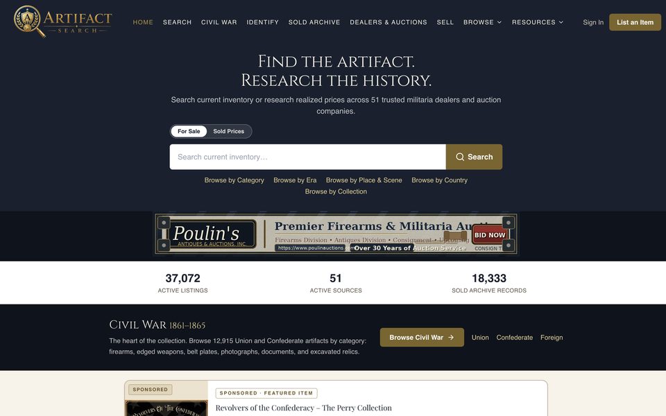 ArtifactSearch.com home page