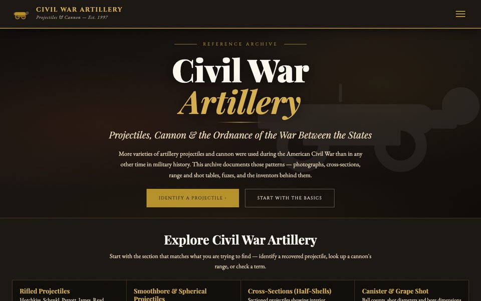 CivilWarArtillery.com home page